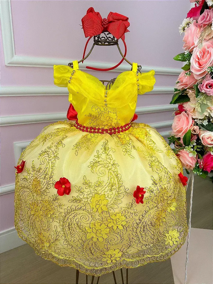 Vestido princesa festa princesa amarela