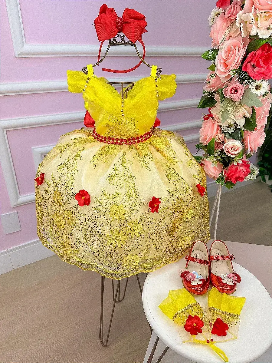 Vestido princesa festa princesa amarela, foto 4