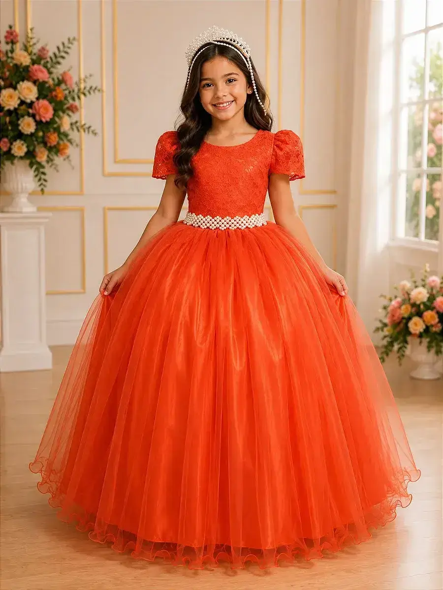 Vestido longo laura peito rendado terracota