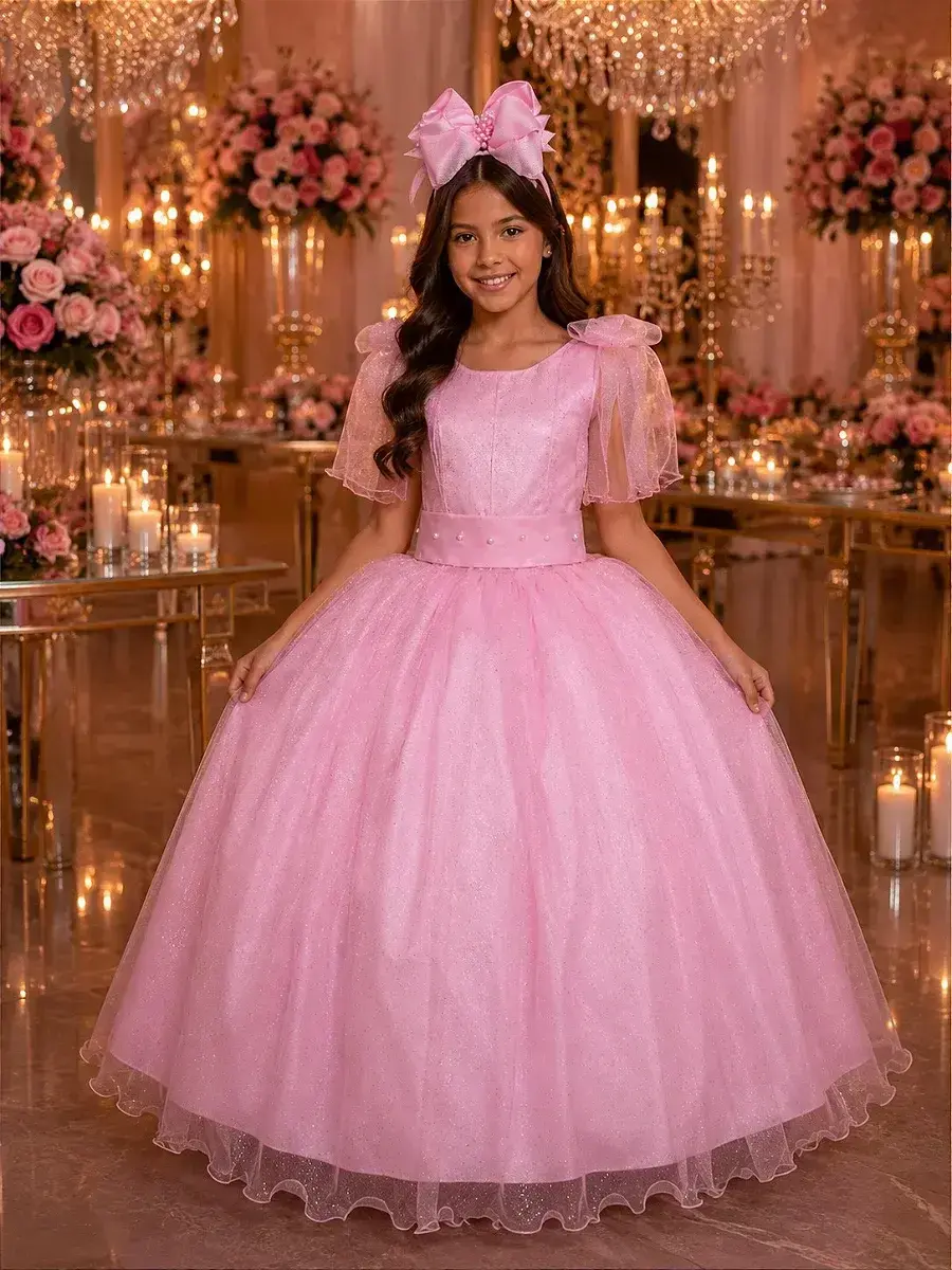 Vestido longo mel rosa