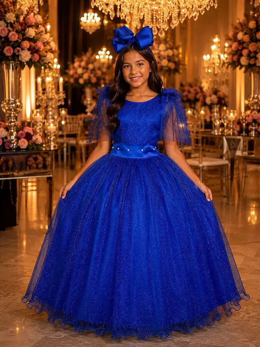 Vestido longo mel azul royal