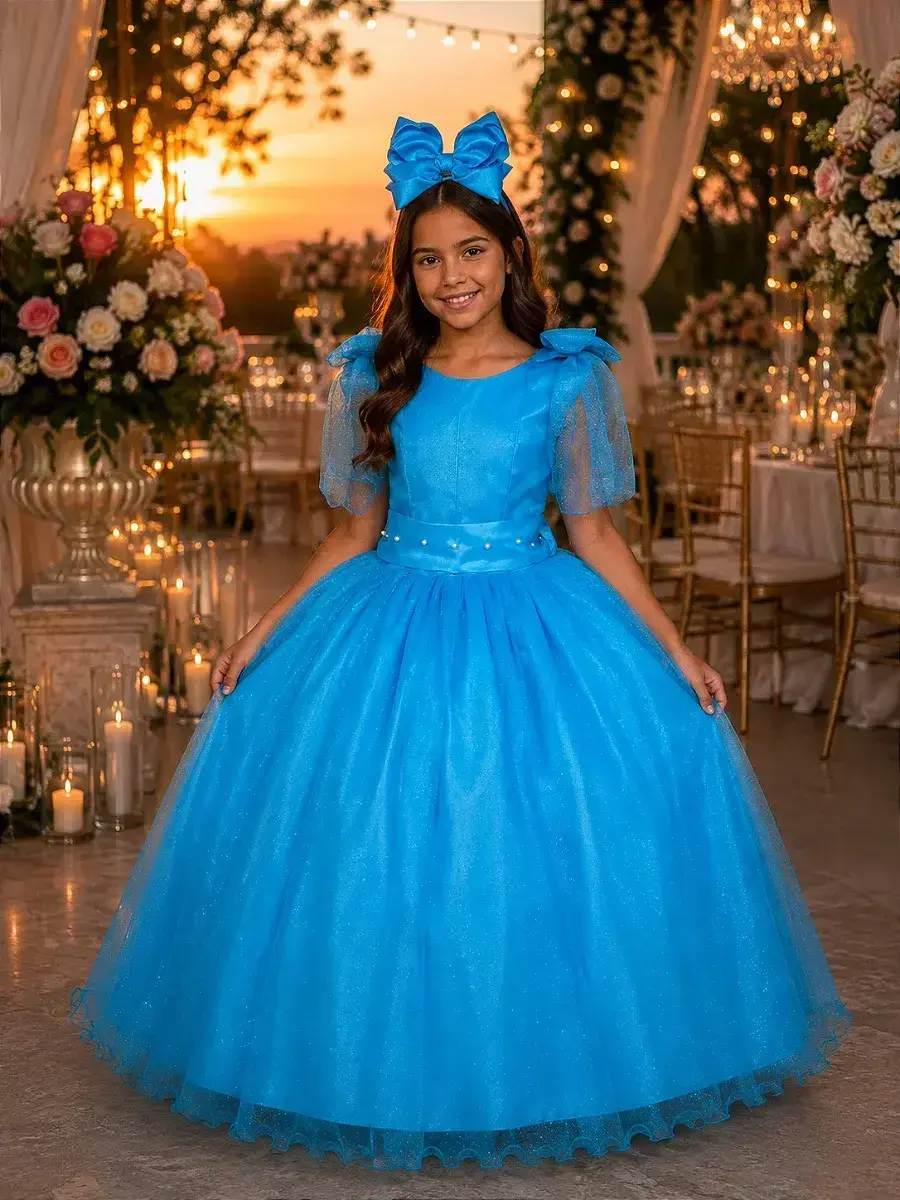 Vestido longo mel azul tiffany