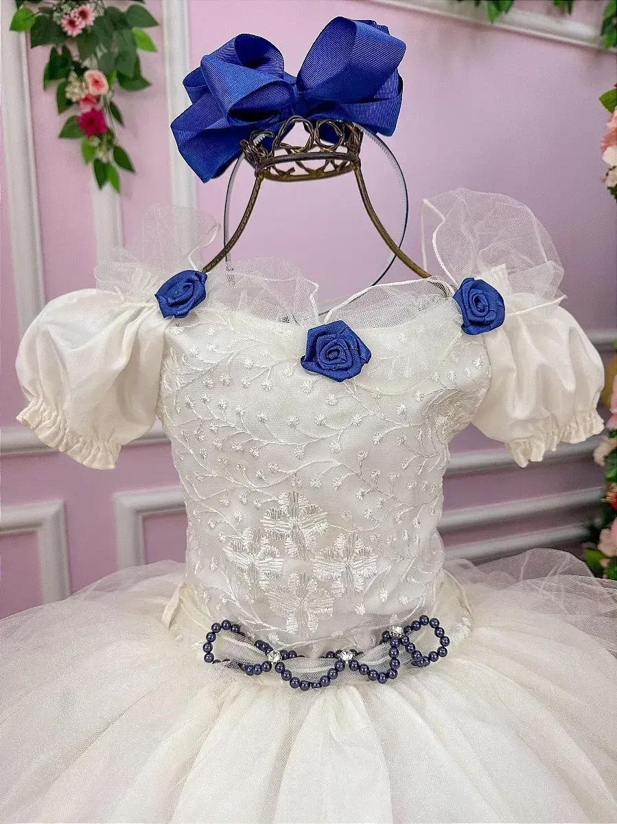 Vestido longo off detalhes azul marinho, foto 5