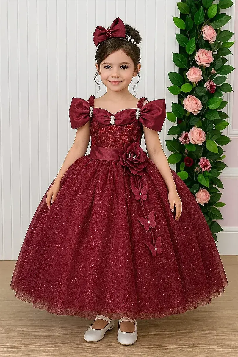Vestido longo manga princesa marsala