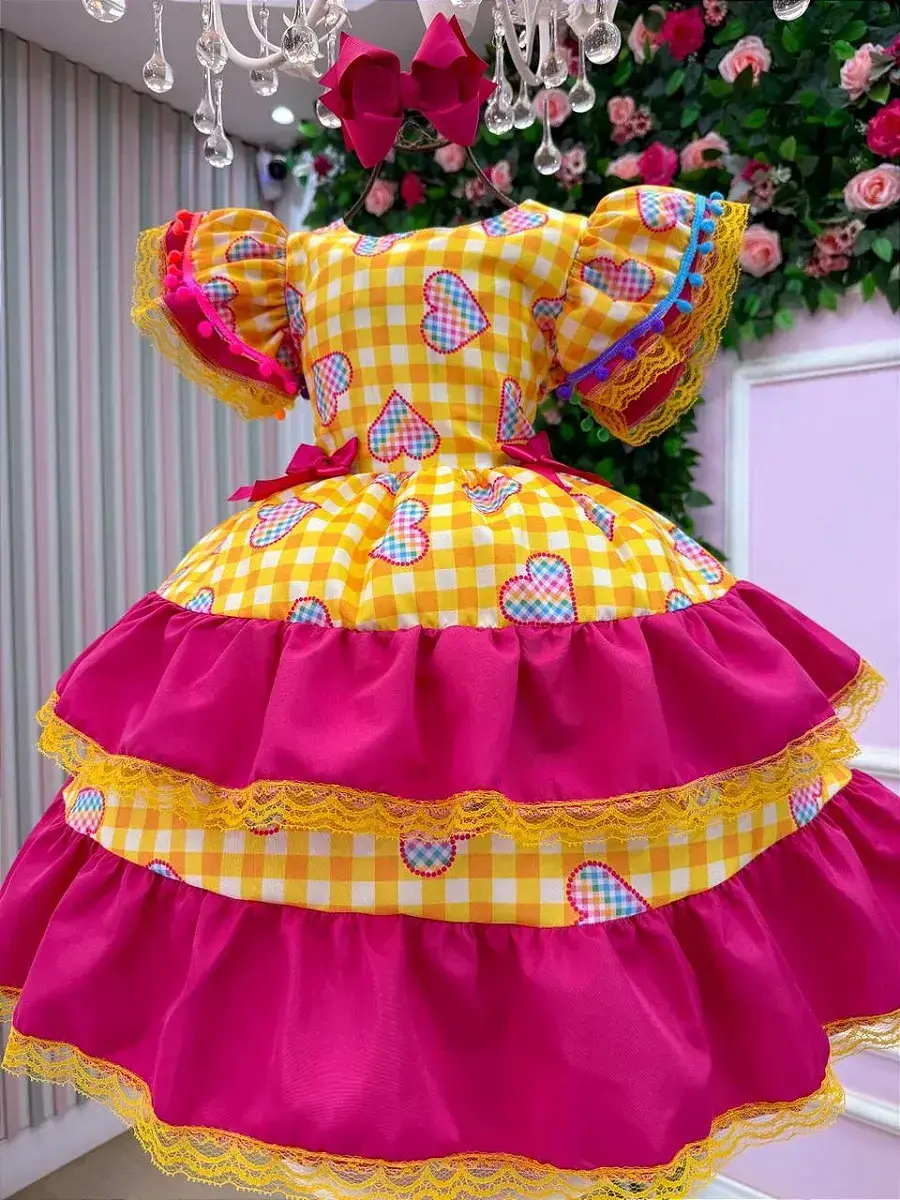 Vestido junino festa coração junino amarelo, foto 6