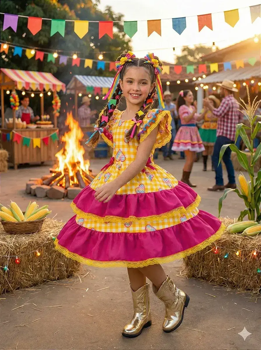 Vestido junino festa coração junino amarelo, foto 3