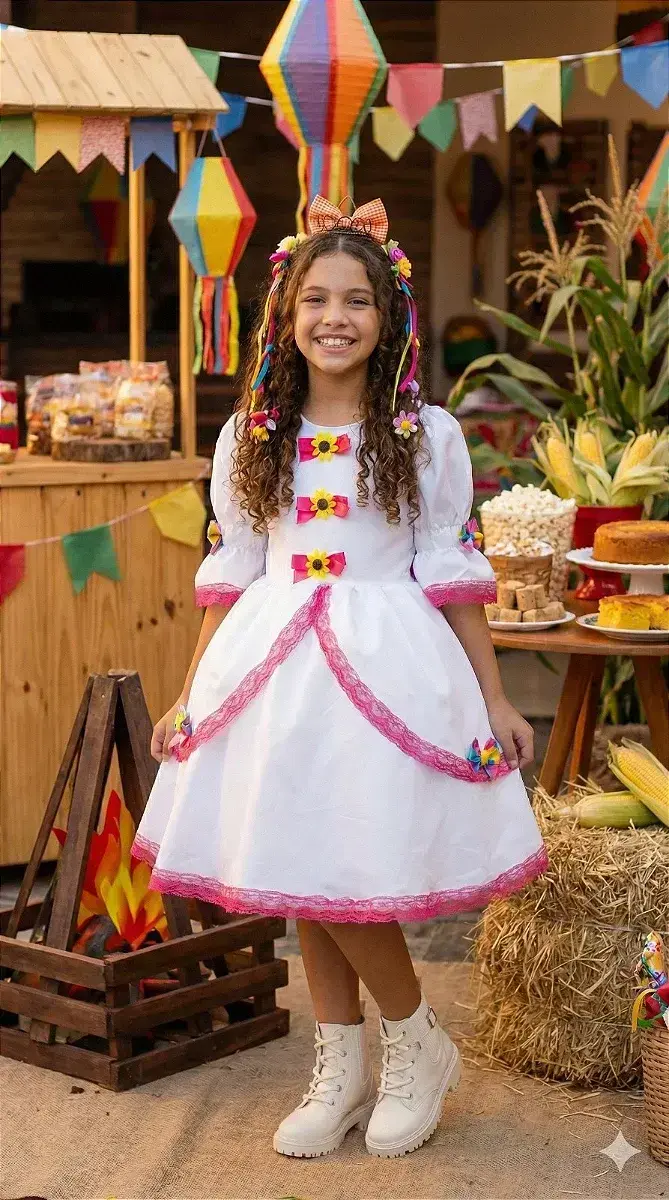 Vestido junino festa noiva noivinha lacinhos branco, foto 2