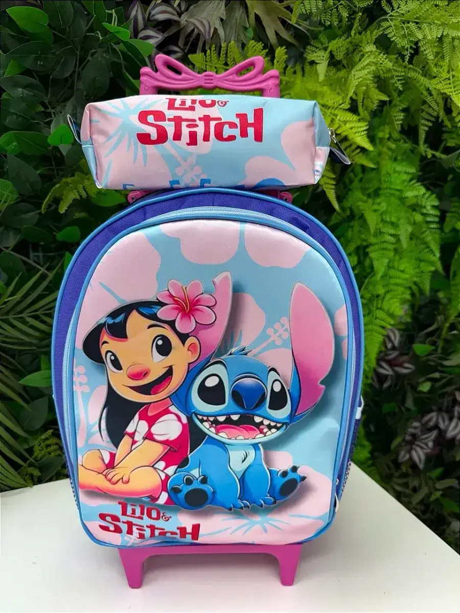 Mochila rodinhas Lilo e Stitch estojo de brinde, foto 8
