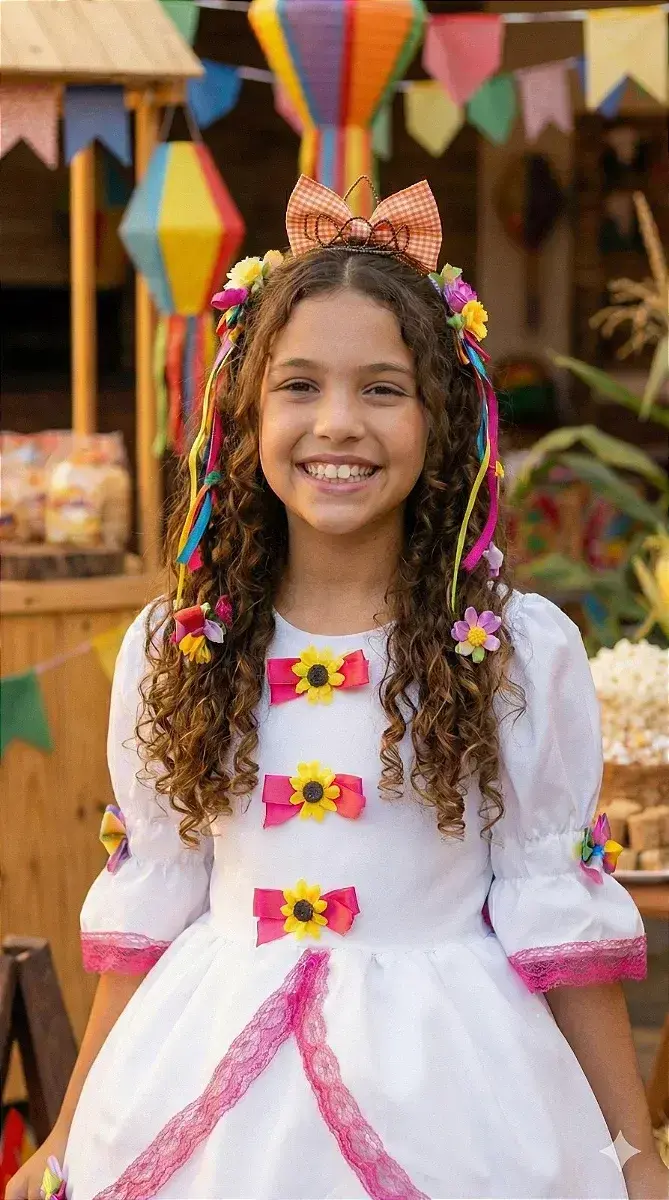 Vestido junino festa noiva noivinha lacinhos branco, foto 3