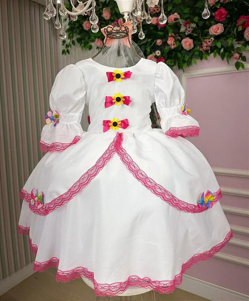 Vestido junino festa noiva noivinha lacinhos branco, foto 4