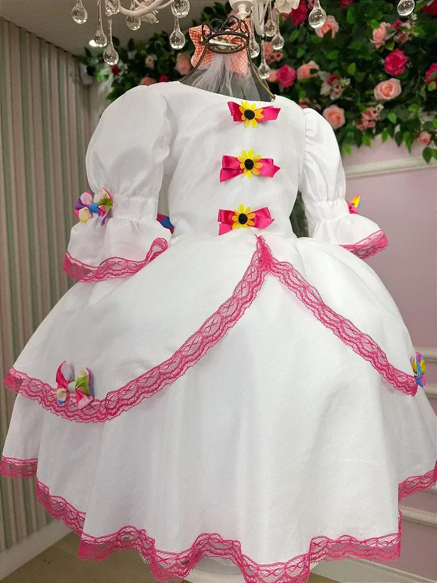 Vestido junino festa noiva noivinha lacinhos branco, foto 6
