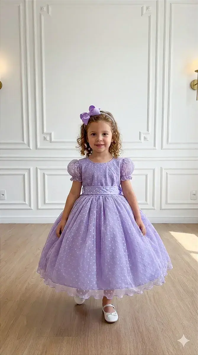 Vestido lilás bolinhas