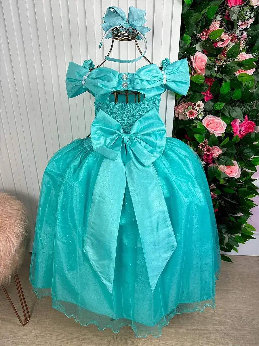 Vestido longo manga princesa verde tiffany, foto 5