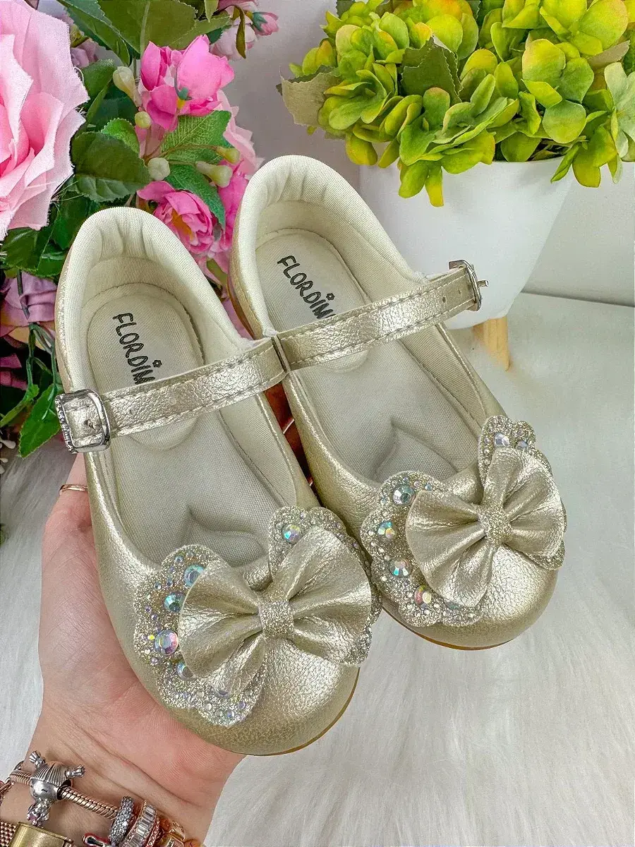 Sapatilha baby dourada lacinho strass, foto 2