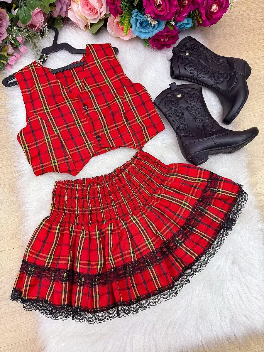 Conjunto junino xadrez vermelho, foto 7