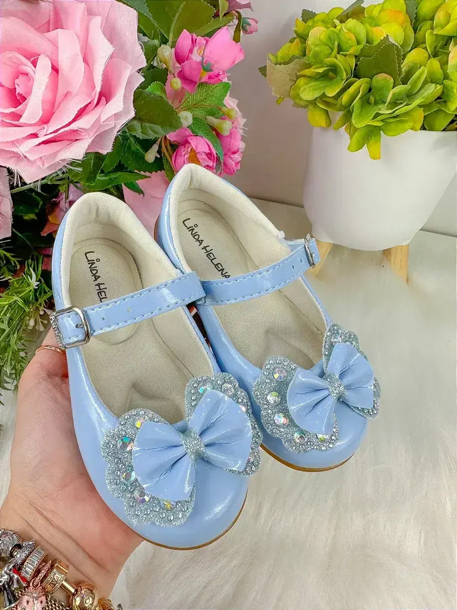 Sapatilha baby azul lacinho strass, foto 2
