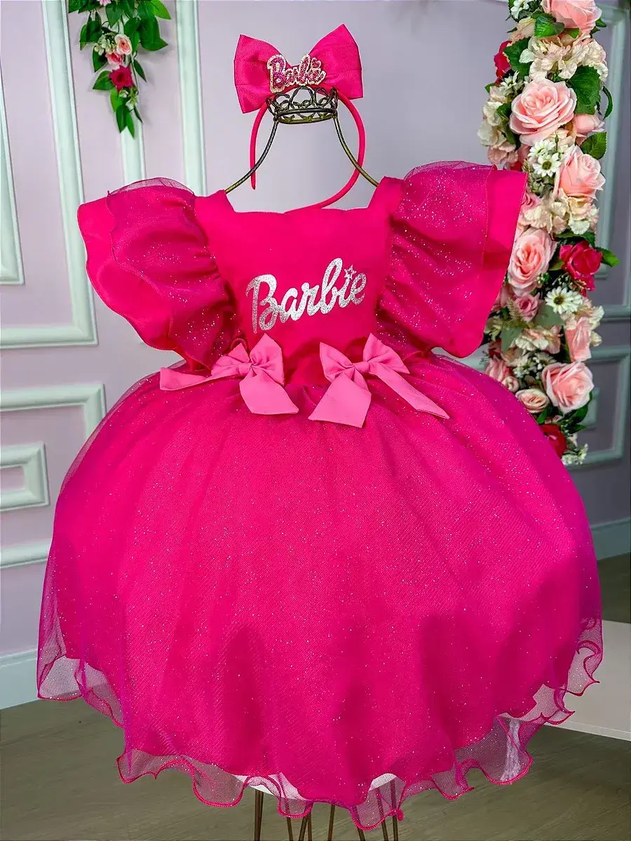 Vestido festa Barbie pink babado, foto 5