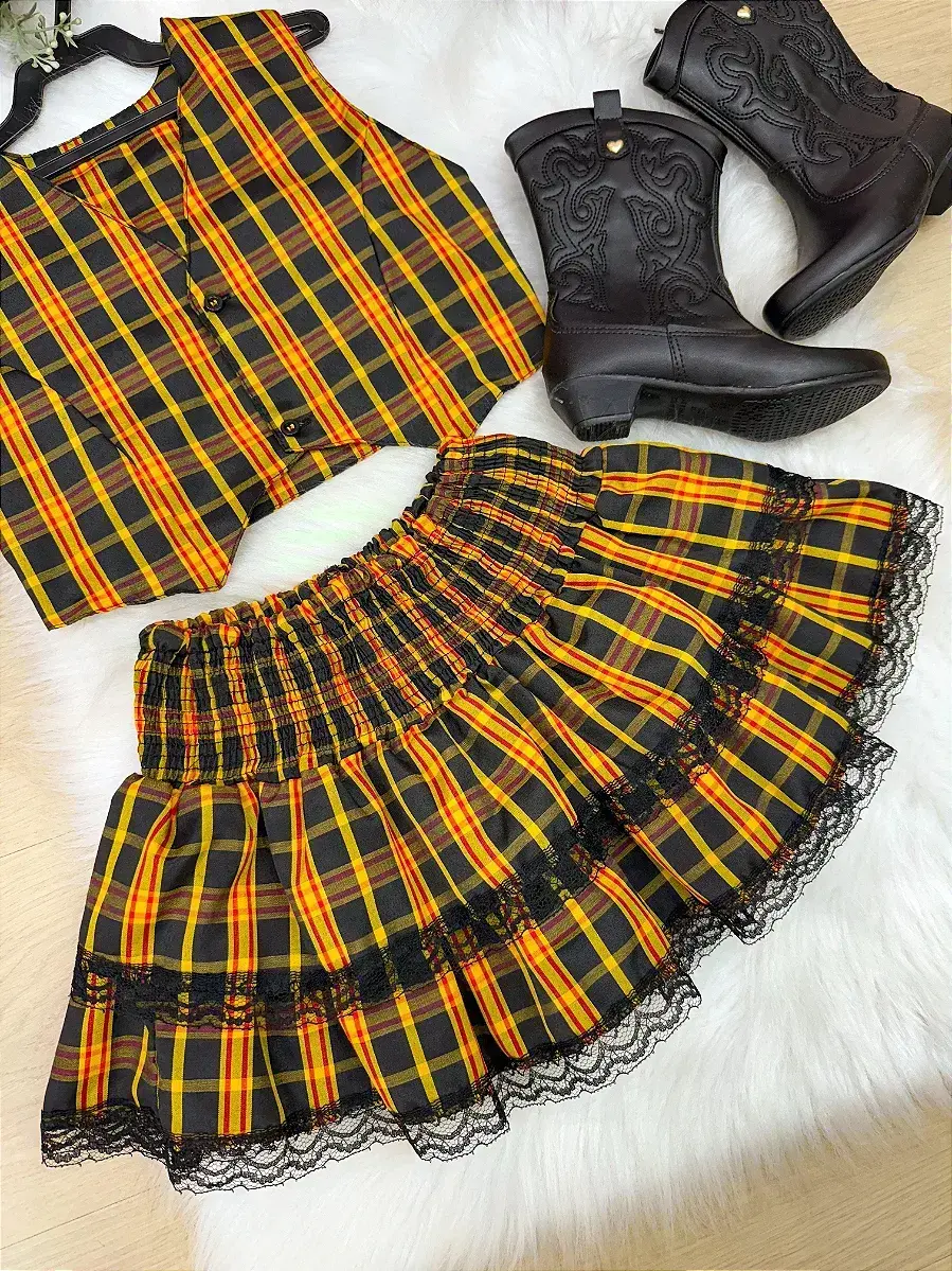 Conjunto junino xadrez amarelo, foto 7