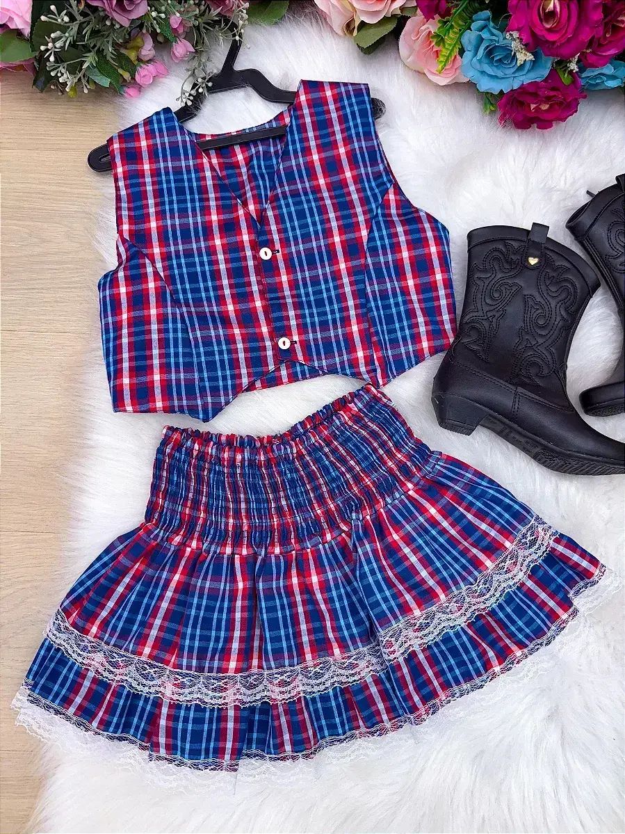 Conjunto junino xadrez azul marinho, foto 6
