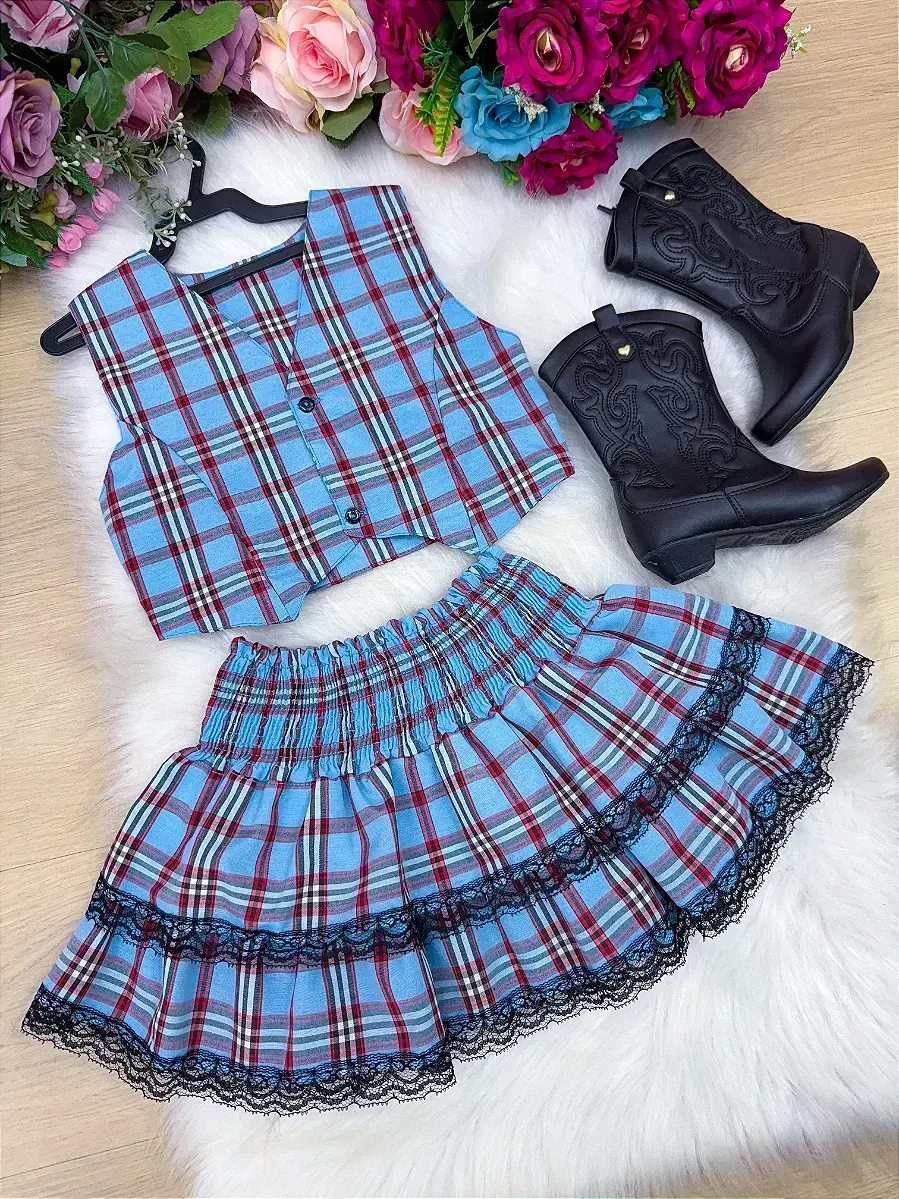 Conjunto junino xadrez azul, foto 7