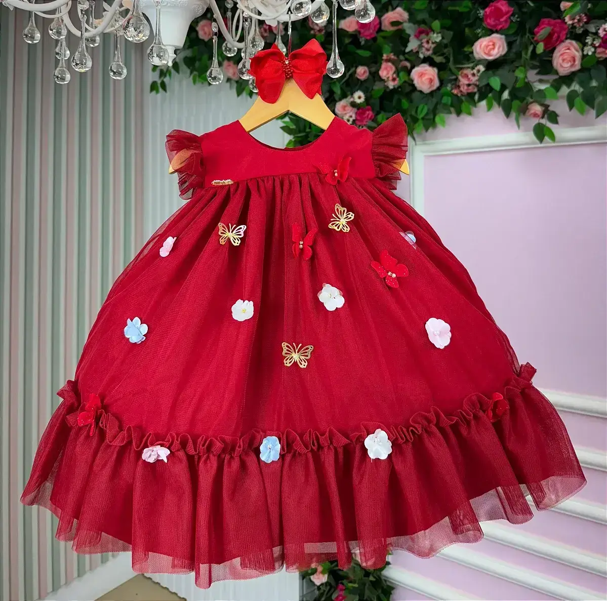 Vestido jardim das borboletas baby liz vermelho, foto 4