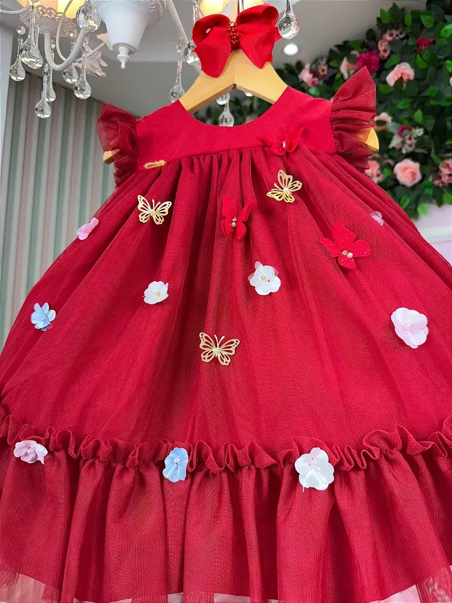 Vestido jardim das borboletas baby liz vermelho, foto 5
