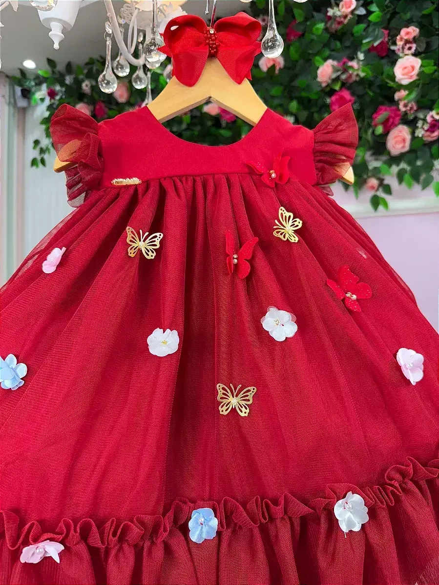 Vestido jardim das borboletas baby liz vermelho, foto 6