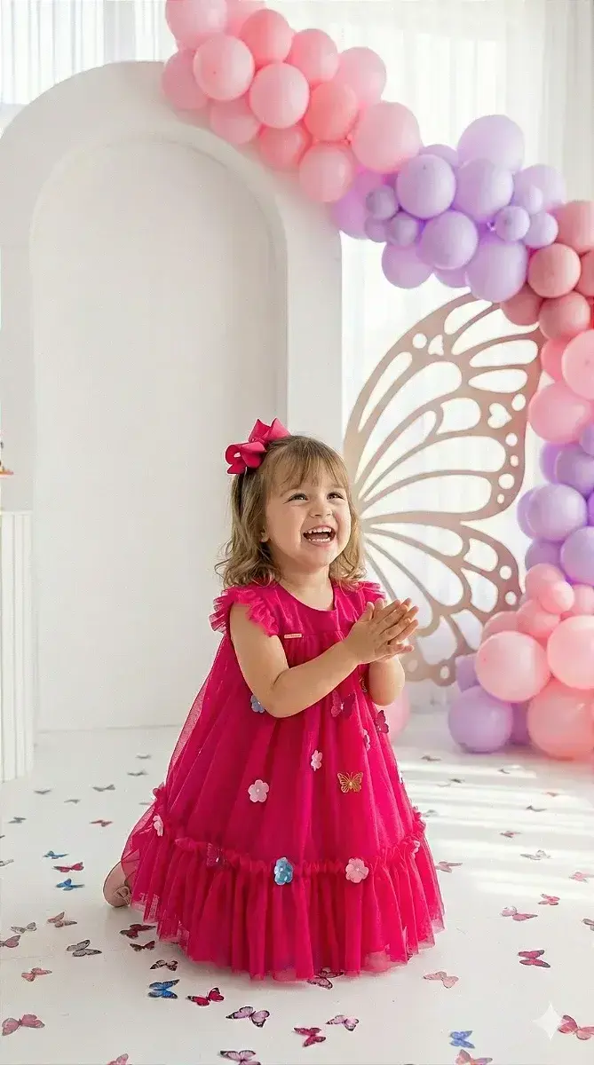 Vestido jardim das borboletas baby liz pink, foto 2