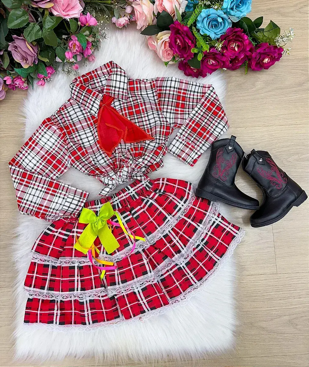 Conjunto junino xadrez chiquinha vermelho, foto 6