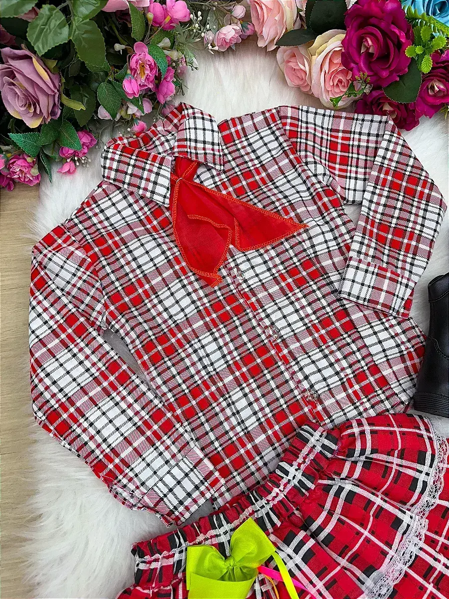 Conjunto junino xadrez chiquinha vermelho, foto 8