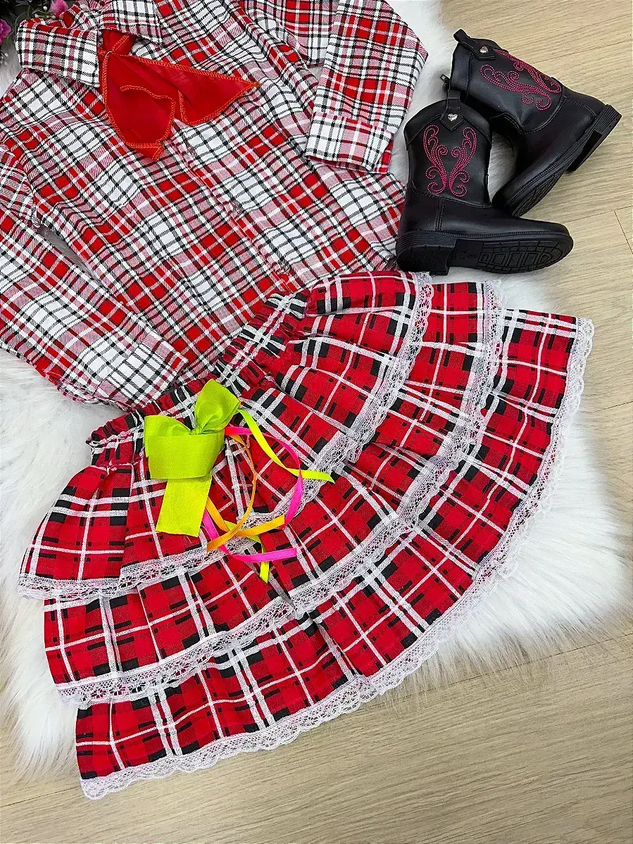 Conjunto junino xadrez chiquinha vermelho, foto 9