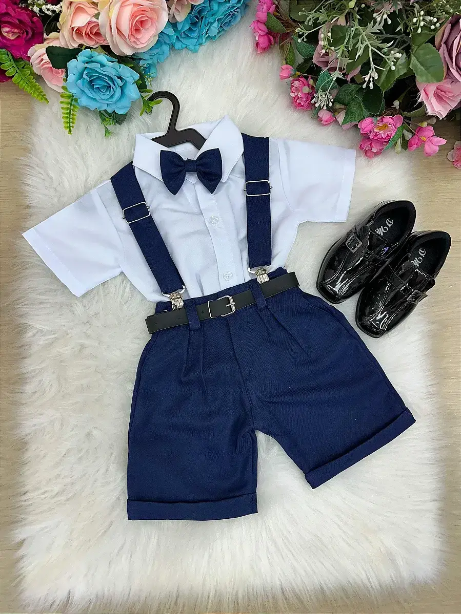 Conjunto social shorts ravi azul marinho