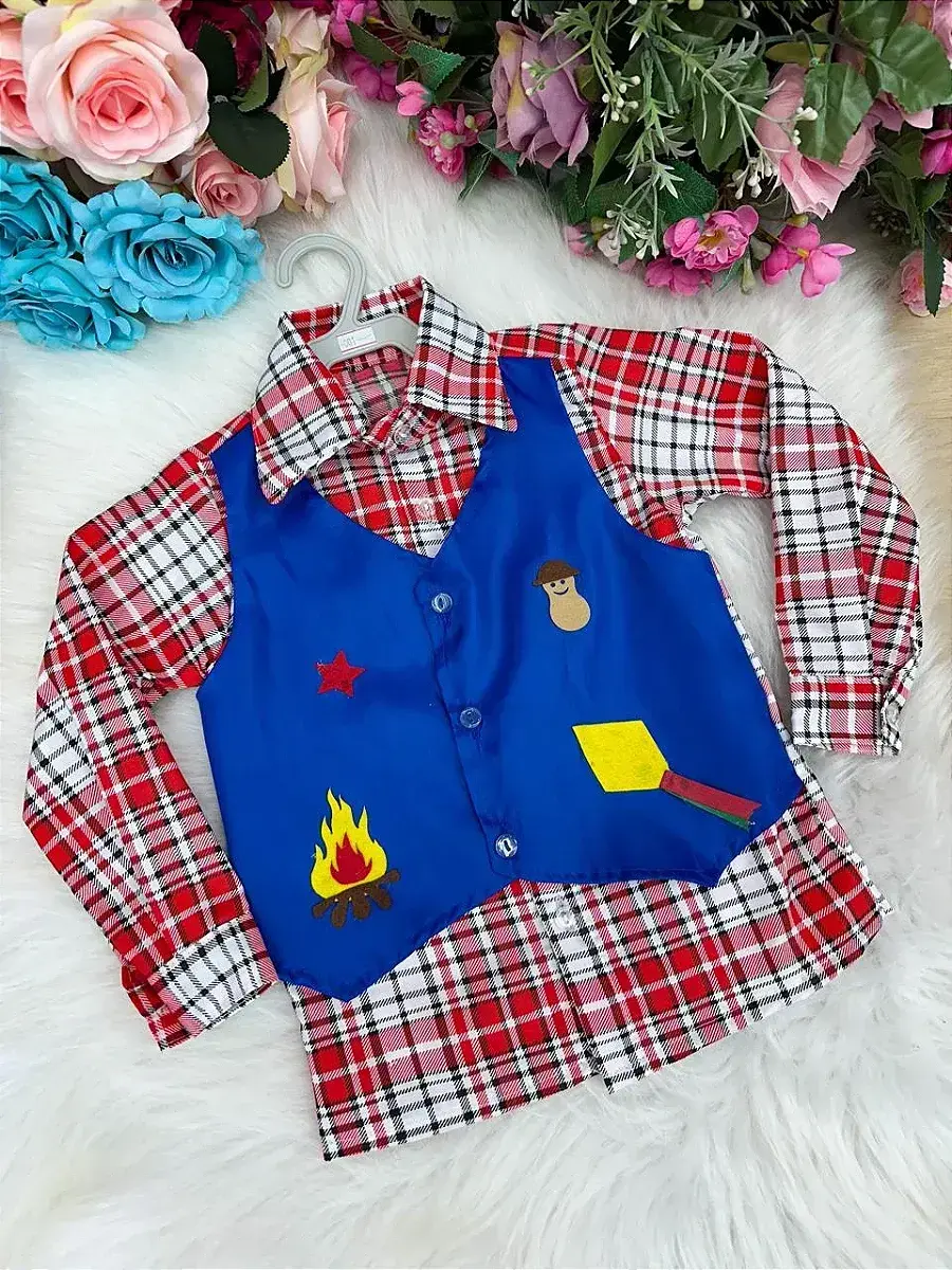 Camisa junina xadrez são joão colete azul, foto 2
