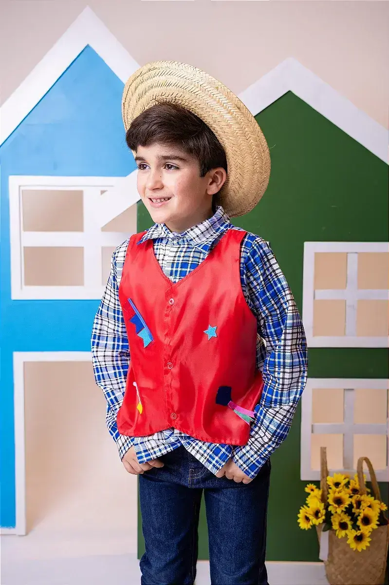 Camisa junina xadrez são joão colete vermelho, foto 4