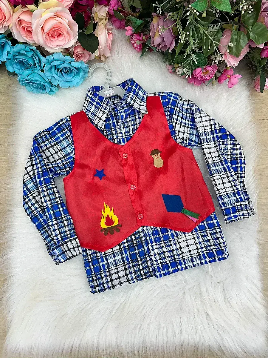 Camisa junina xadrez são joão colete vermelho, foto 6
