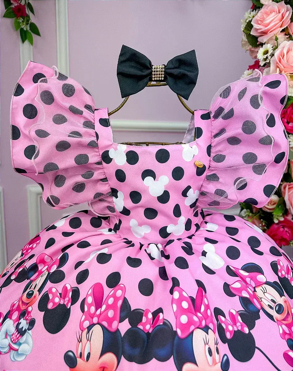 Vestido festa Minnie rosa preto, foto 3