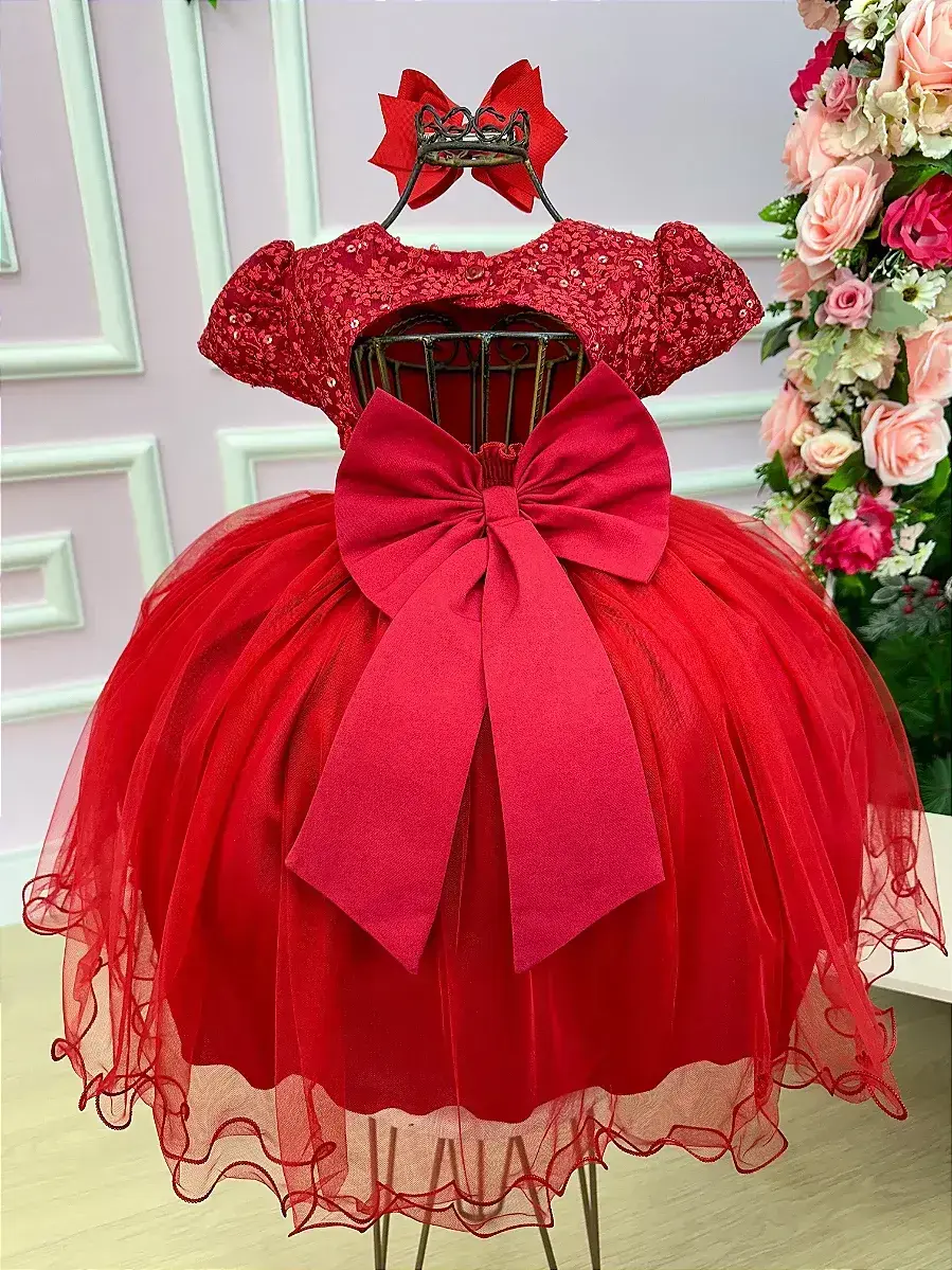 Vestido vermelho peito rendado florzinha, foto 4