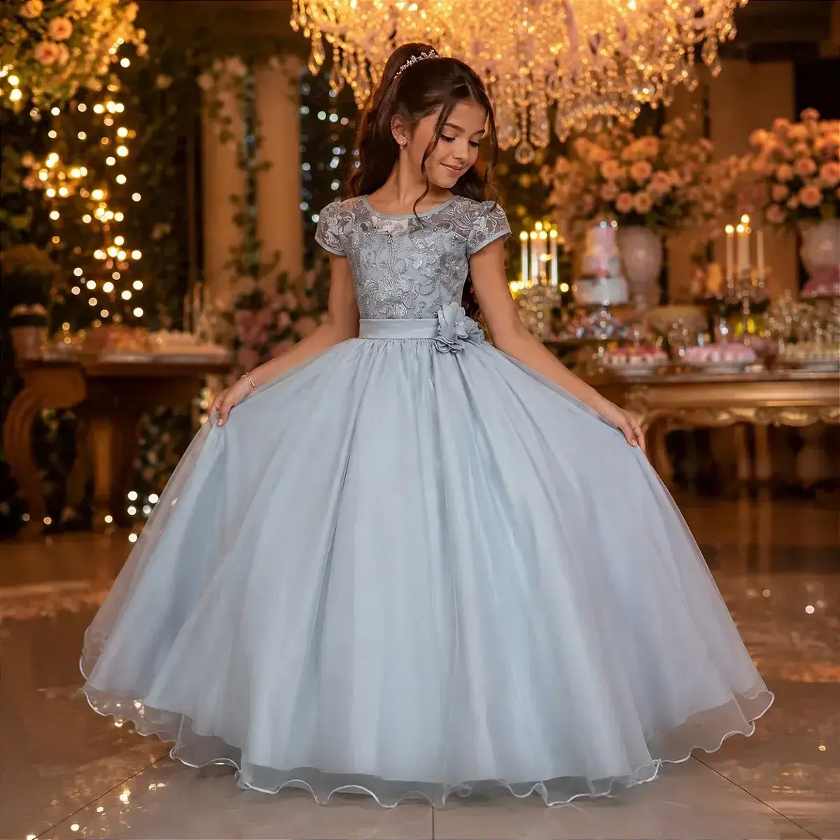 Vestido longo carol prata