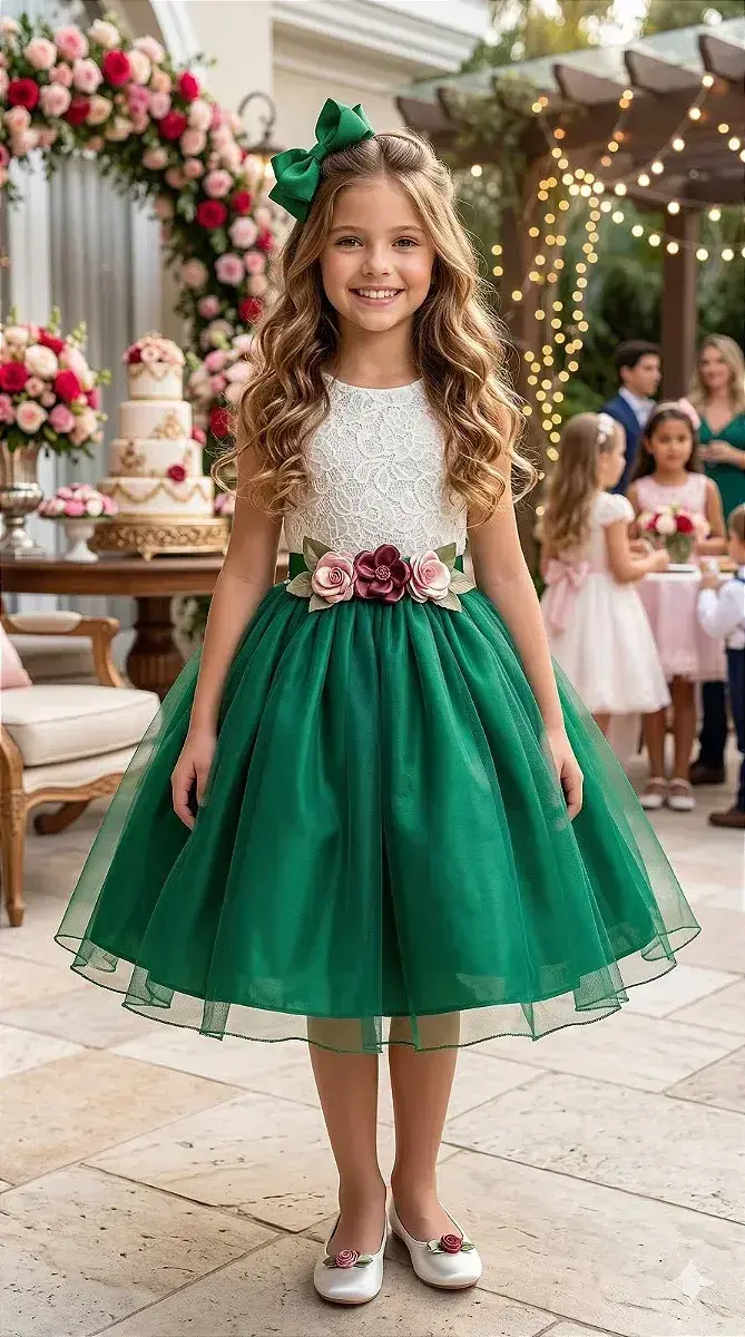 Vestido ivete peito off e saia verde bandeira