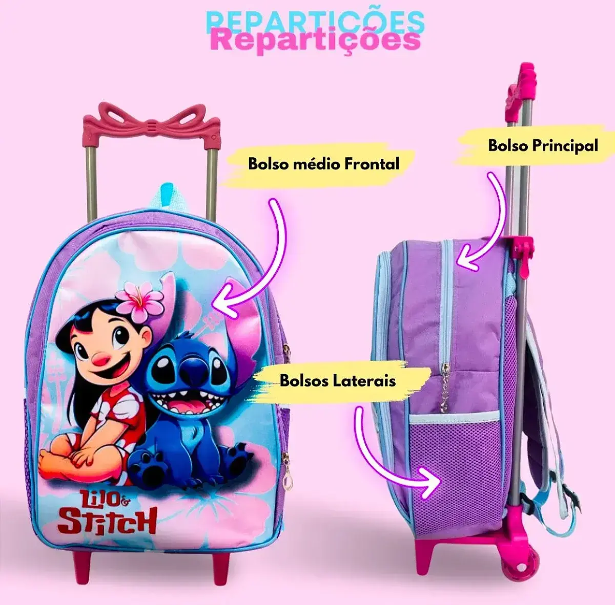 Kit mochila rodinhas lancheira estojo Lilo e Stitch, foto 2