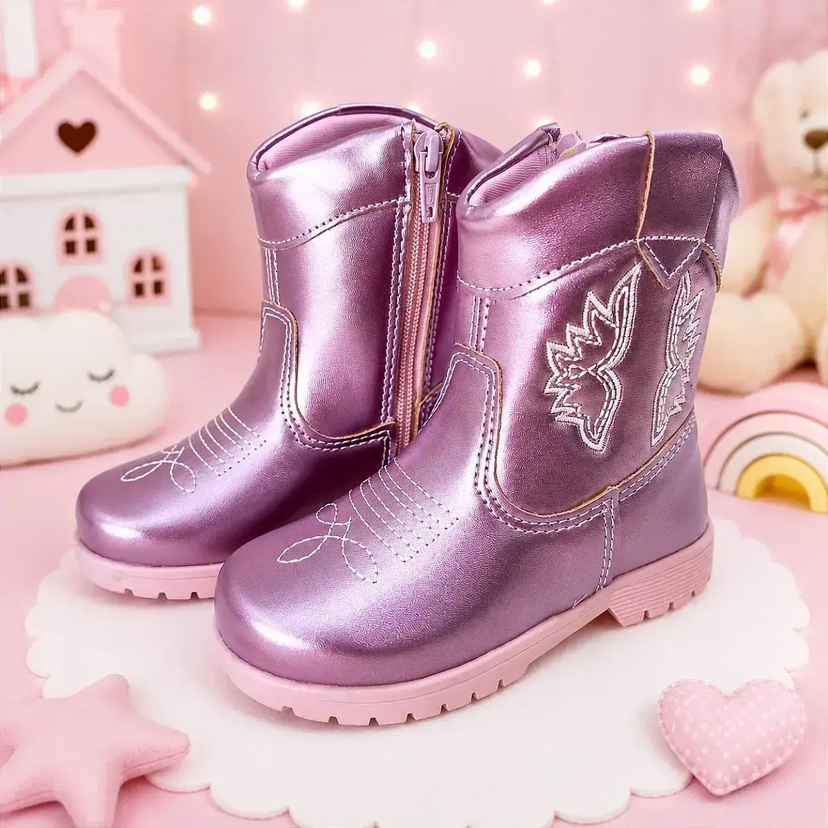 Bota coturno Boiadeira rosa metalizado