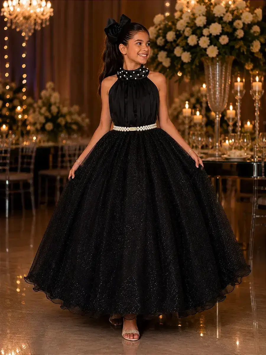 Vestido longo âmbar preto