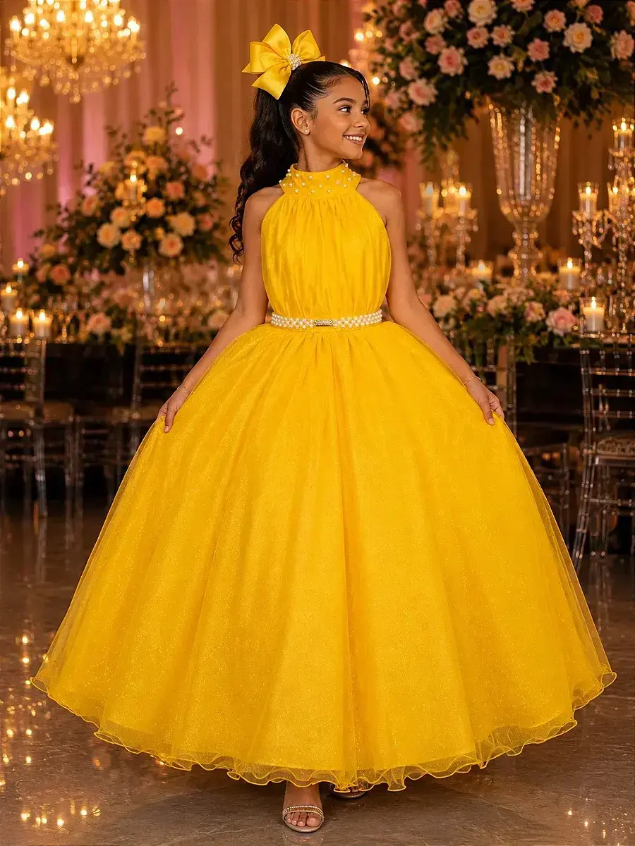 Vestido longo âmbar amarelo