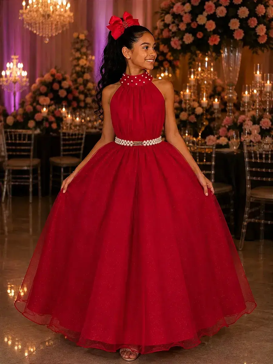 Vestido longo âmbar vermelho