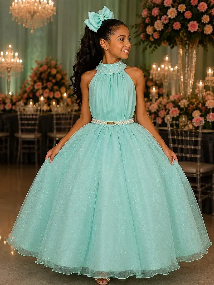 Vestido longo âmbar verde menta