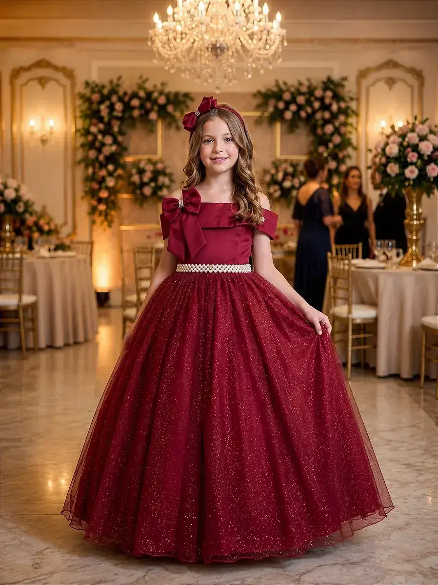Vestido longo festa marsala