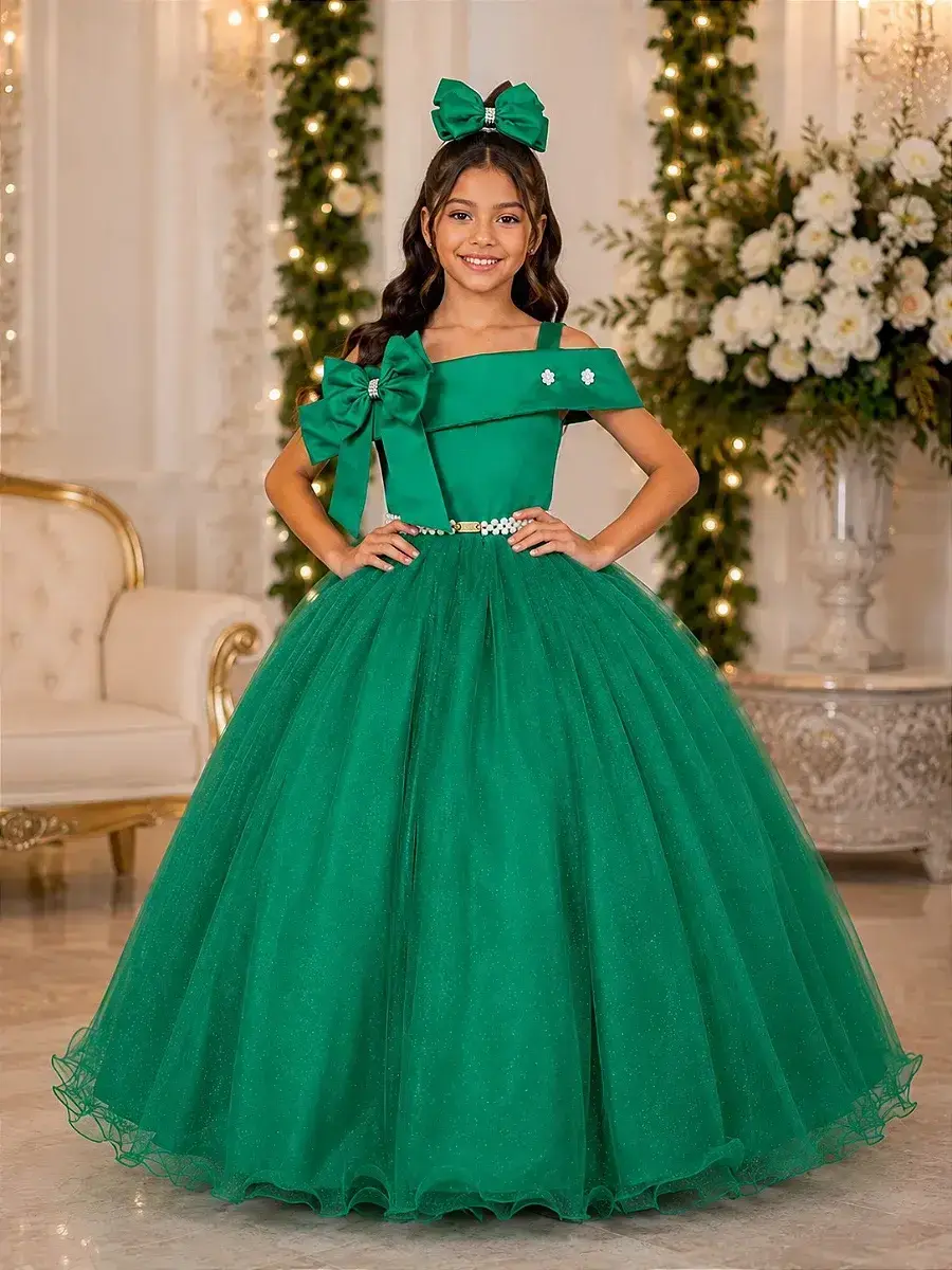 Vestido longo festa verde bandeira