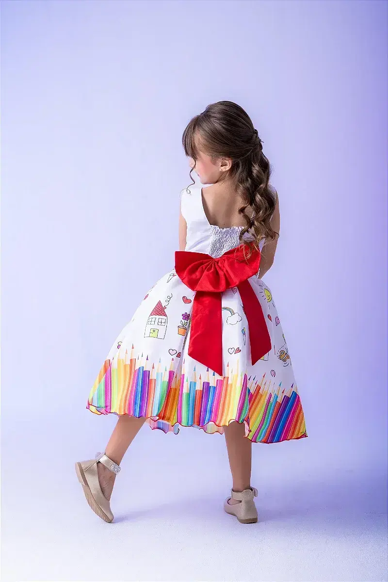 Vestido lapis aquarela abc branco vermelho, foto 5