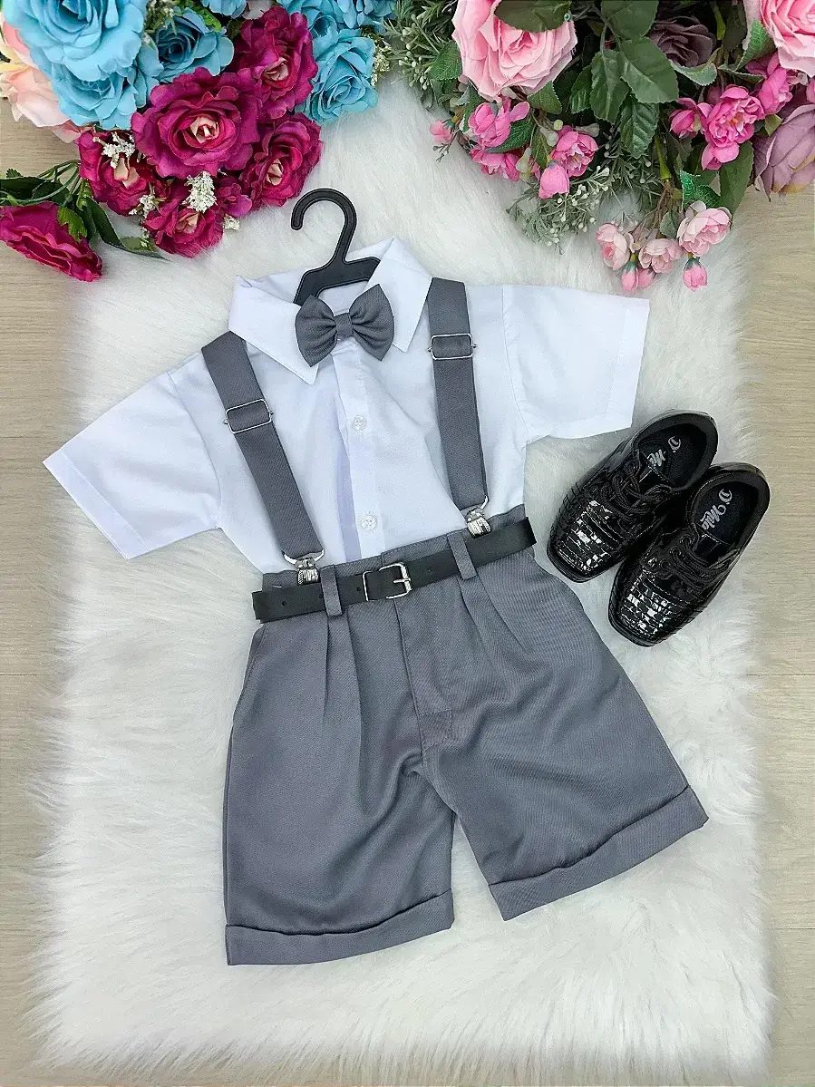 Conjunto social shorts ravi cinza grafite