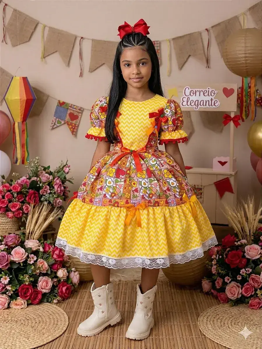 Vestido junino festa de festa amarelo